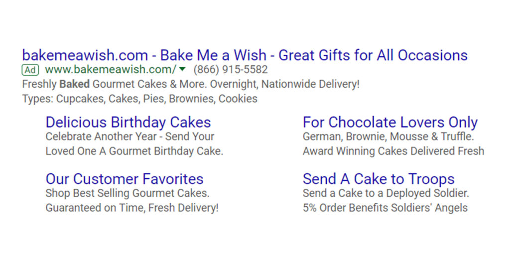 Bakemeawish Ad in Google