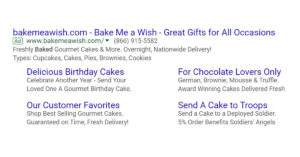 Bakemeawish Ad in Google