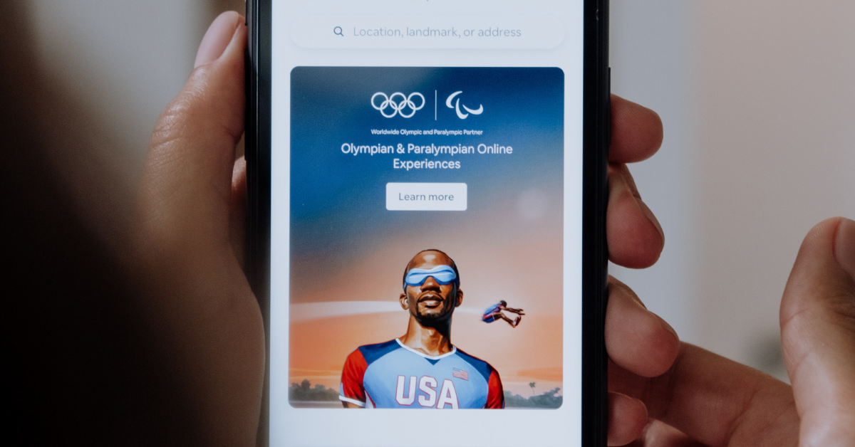 Olympic athlete on mobile phone