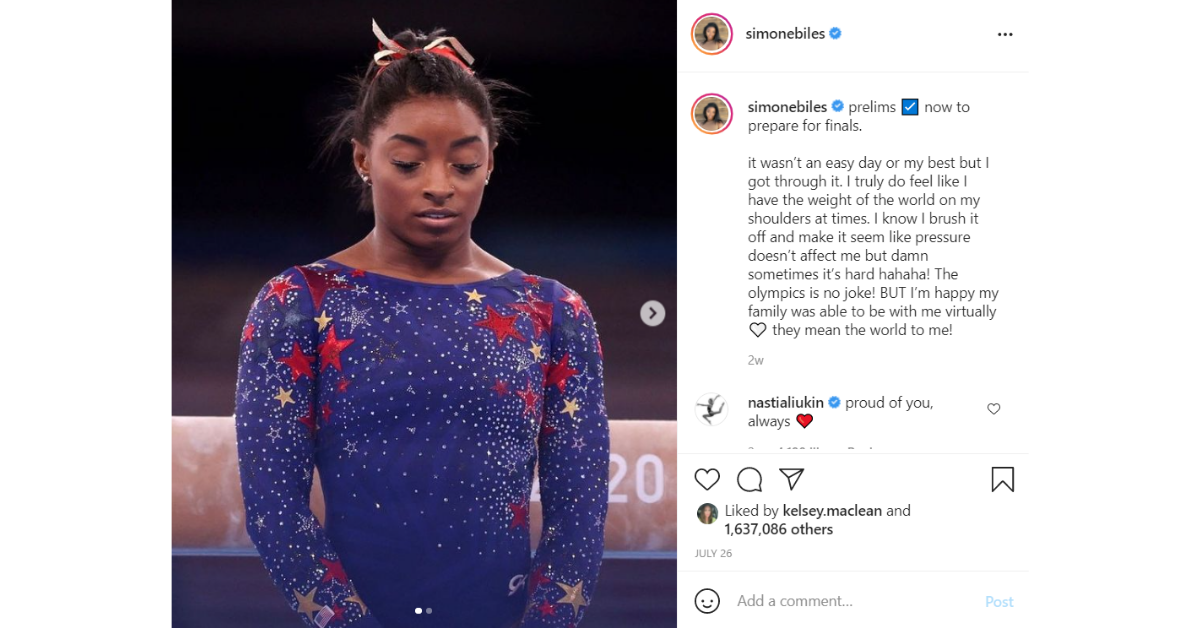 Simone Biles Olympics Instagram announcement