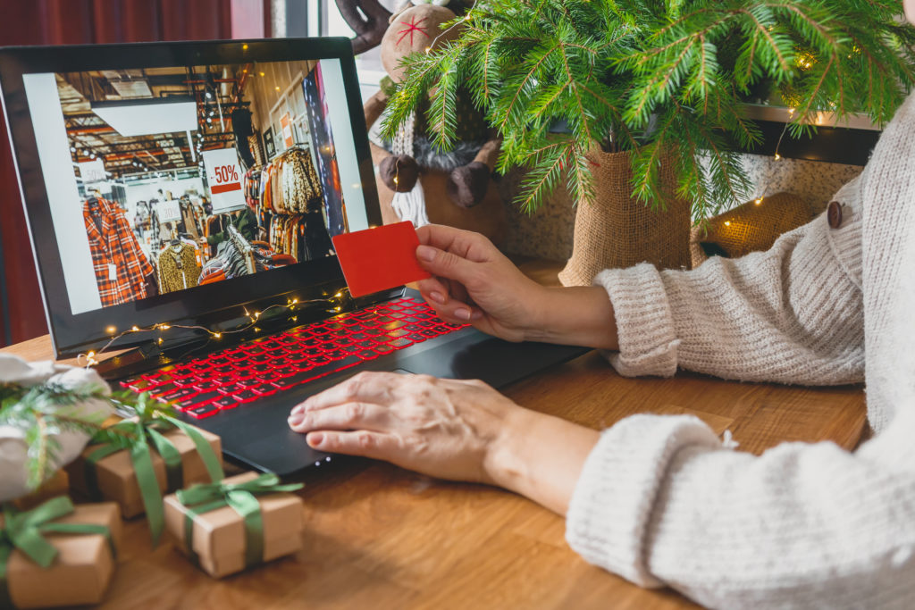 Holiday online shopping on laptop