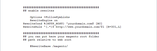 Magento code to redirect through www