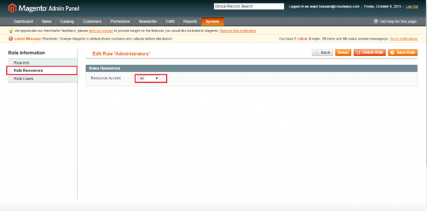Screenshot of solving for Magento access denied issue
