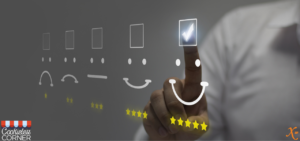 person selecting 5 stars as a brand review