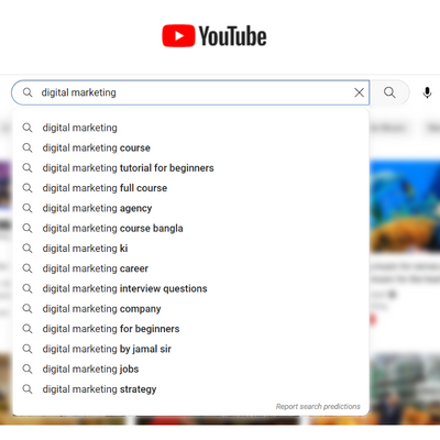 YouTube search result for "digital marketing"